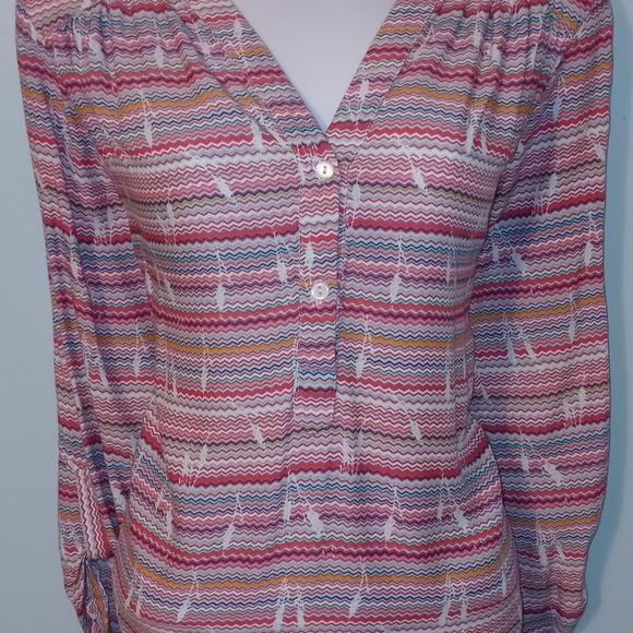 Kaktus Hi-Low Blouse Size Large Multi Color Stripes Soft 100% Rayon - Picture 14 of 14